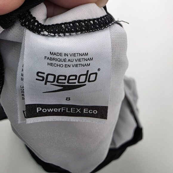 Speedo Womens Black White Racerback One-Piece Swimsuit PowerFLEX Eco Size 8 - Picture 6 of 9
